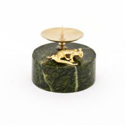 Подсвечник "Ящерица" из натурального змеевика круглый