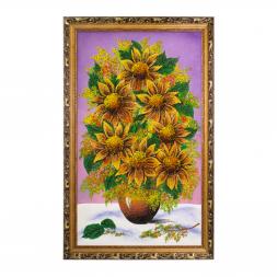 Картина с рисунком из камня &amp;quot;Подсолнухи в вазе&amp;quot; бает 59х89 см сиреневый фон