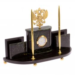 Настольный прибор &amp;quot;Герб России&amp;quot; камень нефрит