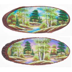 Панно на срезе дерева "Весна" горизонтальное 65-70 см каменная крошка