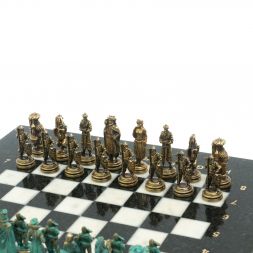 Шахматы &amp;quot;Рыцари&amp;quot; фигуры бронза / патина 28х28 см из мрамора