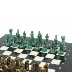 Шахматы &amp;quot;Рыцари&amp;quot; фигуры бронза / патина 28х28 см из мрамора
