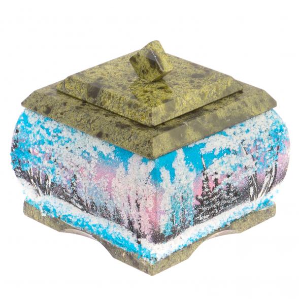 Шкатулка змеевик рисунок Зима 10х10х9 см 119903