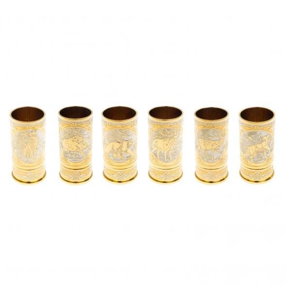 Набор стопок гильз &amp;quot;Лесные звери&amp;quot; 6 шт в кожаном патронташе Златоуст 129551