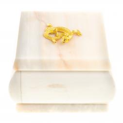 Шкатулка из мрамора газган с ящерицей 8,5х8,5х6 см