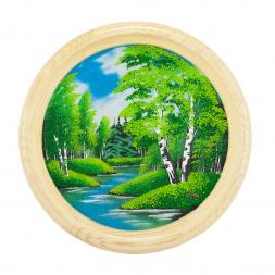 Панно каменное на тарелке из дерева &amp;quot;Летний пейзаж&amp;quot; 40 см