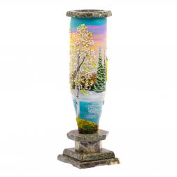 Каменная ваза с рисунком &amp;quot;Весенний пейзаж&amp;quot; 8х8х27см