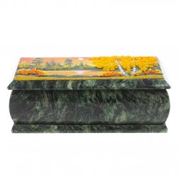 Шкатулка &amp;quot;Осенний пейзаж&amp;quot; из шабровского змеевика 18х9х6,5 см