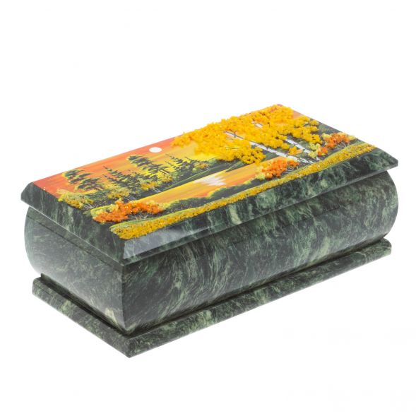 Шкатулка &amp;quot;Осенний пейзаж&amp;quot; из шабровского змеевика 18х9х6,5 см 127828