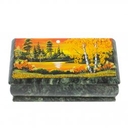 Шкатулка &amp;quot;Осенний пейзаж&amp;quot; из шабровского змеевика 18х9х6,5 см