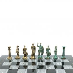 Шахматы &amp;quot;Римские войны&amp;quot; фигуры бронза / патина 44х44 см серый мрамор