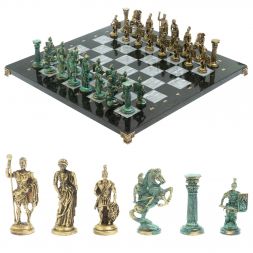 Шахматы &amp;quot;Римские войны&amp;quot; фигуры бронза / патина 44х44 см серый мрамор