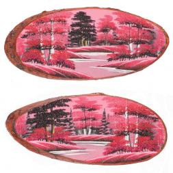 Панно на срезе дерева &amp;quot;Розовый закат&amp;quot; 80-85 см каменная крошка