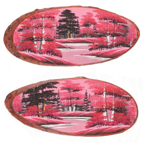 Панно на срезе дерева &amp;quot;Розовый закат&amp;quot; 80-85 см каменная крошка 120837