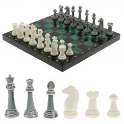 Шахматы "Стаунтон" из мрамолита / шабровский змеевик доска 40х40 см