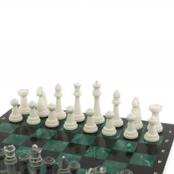 Шахматы "Стаунтон" из мрамолита / шабровский змеевик доска 40х40 см